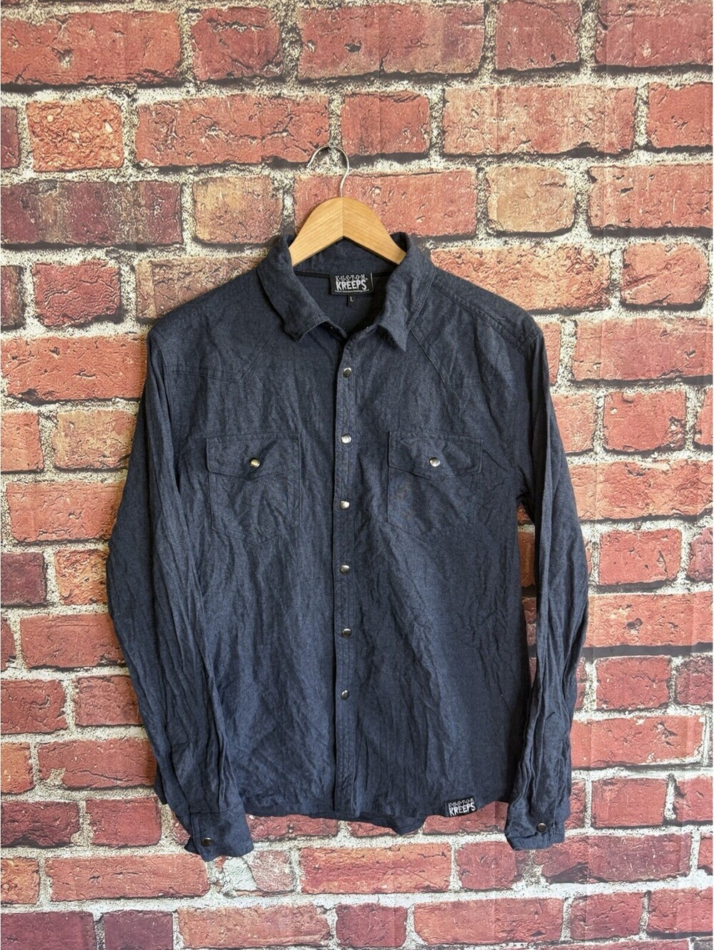 Kustom Kreeps Mens Blue Long Sleeve Pearl Snap Button Up Shirt Size Large NWOT